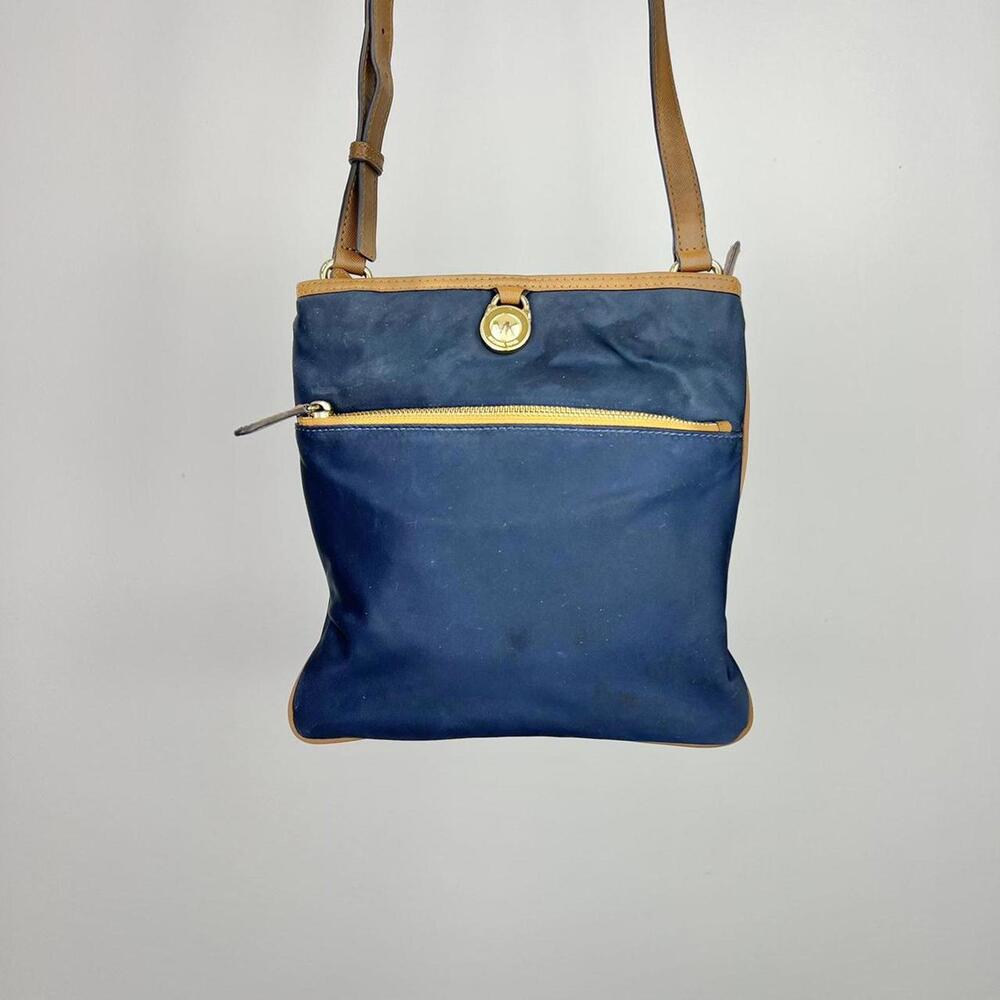Michael kors navy nylon / leather crossbody purse / bag 32S5GKPC9C